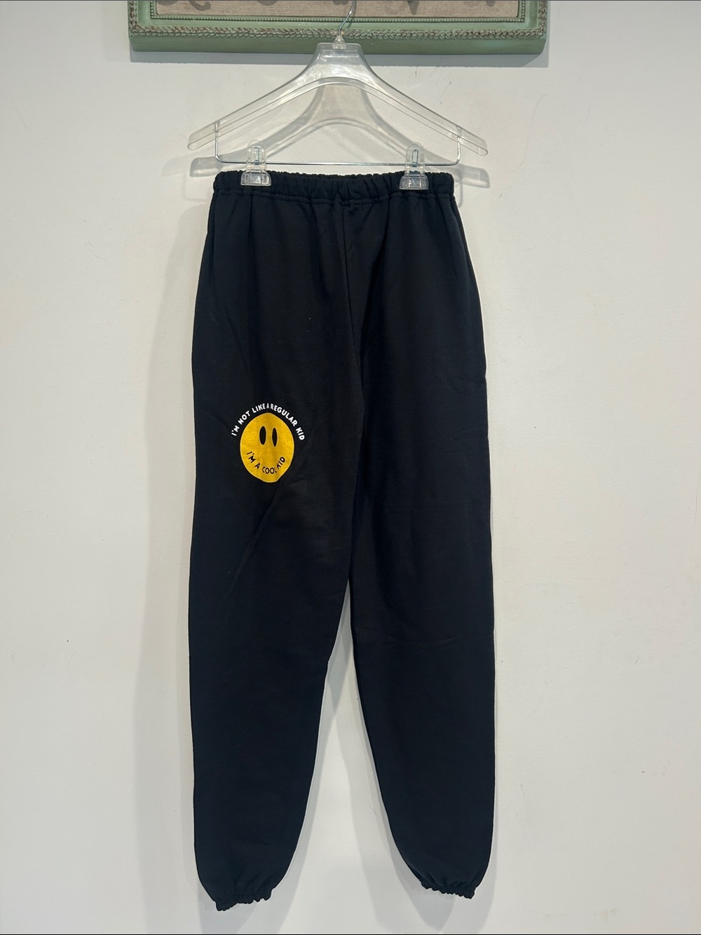 Slyfox threads I’m not a regular kid Black Sweatpants Yellow Smiley youth XL NEW